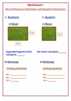 Vorschau - Arbeitsblätter - Umfang Rechteck_Quadrat (Merkwissen und Übung) - Seite 2