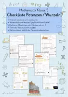 Vorschau - Arbeitsblätter - Potenzen und Wurzeln - Checkliste mit Lösungen 9. Klasse - Deckblatt