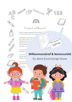 Vorschau - Mal- und Bastelvorlagen - Willkommensbrief zur Einschulung + Namensschild-DIY für Nichtleser - Deckblatt