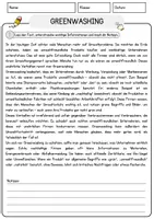 Vorschau - Arbeitsblätter - Greenwashing Arbeitsblätter mit Fragen + Lösungen Lesetext - Seite 1