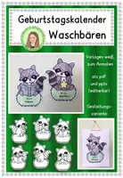 Vorschau - Mal- und Bastelvorlagen - Geburtstagskalender (editierbar) Klassentier "Waschbär" - Waschbärenklasse - Deckblatt