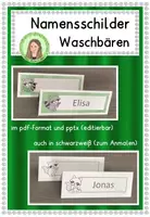 Vorschau - Anderer Materialtyp - Namensschilder (editierbar) Klassentier "Waschbär" Waschbärenklasse - Deckblatt