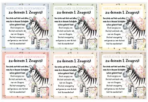 Vorschau - Bildkarten - Grußkärtchen / Feriengruß zum 1. Zeugnis (wahres Zeugnis) / Zebraklasse - Seite 1