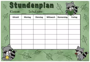 Vorschau - Anderer Materialtyp - Stundenplan (editierbar) Klassentier "Waschbär" - Waschbärenklasse - Seite 1