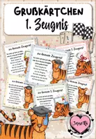 Vorschau - Bildkarten - Grußkärtchen / Feriengruß zum 1. Zeugnis (wahres Zeugnis) / Tigerklasse - Deckblatt
