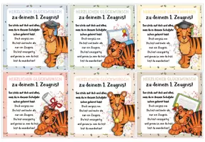 Vorschau - Bildkarten - Grußkärtchen / Feriengruß zum 1. Zeugnis (wahres Zeugnis) / Tigerklasse - Seite 1