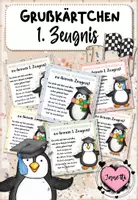 Vorschau - Bildkarten - Grußkärtchen / Feriengruß zum 1. Zeugnis (wahres Zeugnis) / Pinguinklasse - Deckblatt