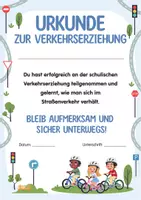 Vorschau - Anderer Materialtyp - Urkunde zur Fahrradprüfung, Radfahrtraining, Radfahrausbildung, Verkehrserziehung für Grundschule. Verkehrsprojekt in der Grundschule. - Seite 1