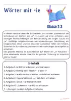 Vorschau - Arbeitsblätter - Wörter mit ie - Klasse 2 und 3, Rechtschreibung - Deckblatt
