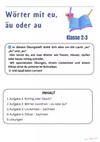 Vorschau - Arbeitsblätter - Wörter mit eu äu oder au, Klasse 2&3, Rechtschreibung - Deckblatt