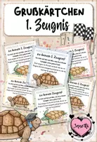 Vorschau - Bildkarten - Grußkärtchen / Feriengruß zum 1. Zeugnis (wahres Zeugnis) / Schildkrötenklasse - Deckblatt