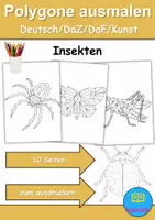 Vorschau - Mal- und Bastelvorlagen - Polygone ausmalen Insekten - DaZ/DaF, Deutsch/Kunst - Deckblatt