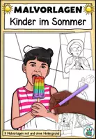 Vorschau - Mal- und Bastelvorlagen - Malvorlagen / Ausmalbilder "Kinder im Sommer" - Deckblatt