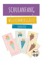 Vorschau - Mal- und Bastelvorlagen - Willkommensgruß Schulstart | Schulanfang | Grußkarten | Einschulung | Schultüte (1. Klasse) - Deckblatt
