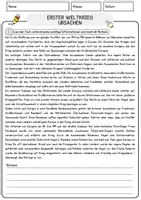 Vorschau - Arbeitsblätter - Erster Weltkrieg Ursachen Arbeitsblätter mit Fragen + Lösungen Lesetext - Seite 1