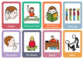 Vista previa - Refuerzo / NEE / Materiales de apoyo - Classroom rules flashcards (English/ Inglés) - página 1