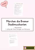 Vorschau - Arbeitsblätter - Märchen Bremer Stadtmusikanten Märchentext und Quiz - Deckblatt