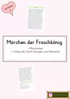 Vorschau - Arbeitsblätter - Märchen Der Froschkönig Märchentext und Quiz - Deckblatt