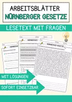 Vorschau - Arbeitsblätter - Nürnberger Gesetze Arbeitsblätter mit Fragen + Lösungen Leseverstehen und Wortschatz - Deckblatt