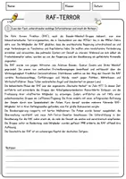 Vorschau - Arbeitsblätter - RAF-Terror Arbeitsblätter mit Fragen + Lösungen Leseverstehen und Wortschatz - Seite 1