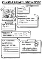 Vorschau - Arbeitsblätter - Künstler:innen-Steckbrief zum ausfüllen - Deckblatt
