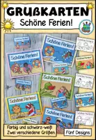 Vorschau - Mal- und Bastelvorlagen - "Schöne Ferien" Grußkarten / Feriengruß zum Beispiel als Zeugnisbeigabe - Deckblatt