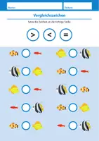 Vorschau - Arbeitsblätter - Vergleichszeichen „größer, kleiner und gleich“ mit Fischen - Seite 1
