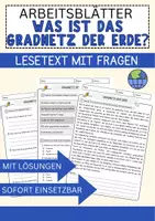 Vorschau - Arbeitsblätter - Gradnetz der Erde Arbeitsblätter mit Fragen + Lösungen Erdkunde Lesetext - Deckblatt