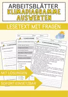 Vorschau - Arbeitsblätter - Klimadiagramme auswerten Arbeitsblätter mit Fragen + Lösungen Erdkunde Lesetext - Deckblatt