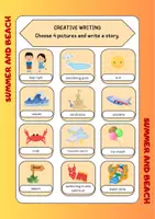 Vista previa - Hojas de trabajo - Creative writing - choose 4 pictures - summer and beach - Portada