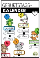 Vorschau - Mal- und Bastelvorlagen - Geburtstagskalender Tiere – Klassenzimmer Deko Grundschule - Deckblatt