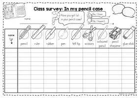 Vorschau - Arbeitsblätter - School things - Class Survey Englisch Grundschule (Klasse 3–4) – Interview & Speaking Activity für Wortschatztraining Schulsachen | Arbeitsblätter - Seite 1