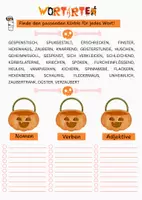 Vorschau - Arbeitsblätter - Wortarten üben mit Halloween – (Nomen, Verben, Adjektive) – Klasse 3/4 - Seite 1