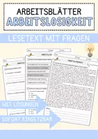 Vorschau - Arbeitsblätter - Arbeitslosigkeit Arbeitsblätter mit Fragen + Lösungen Wirtschaft Lesetext - Deckblatt