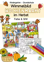 Vorschau - Stundenentwürfe - Herbst Wimmelbild, Suchbild zur Alltagssituationen auf dem Wochenmarkt-Sprachförderung und Bildbeschreibung - Deckblatt