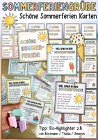 Vorschau - Anderer Materialtyp - Sommerferien Grüße ☀️ Eis-Kärtchen zum Schuljahresende / Textmarker - Deckblatt