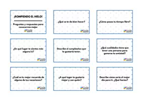 Vista previa - Tarjetas / Manipulativos - Rompiendo el hielo. Juego de preguntas personales - página 2