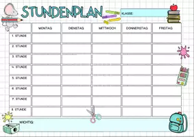 Vorschau - Mal- und Bastelvorlagen - Kostenloser Stundenplan, Schulkind, Schulanfang, Grundschule zum Ausdrucken - Seite 1