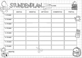 Vorschau - Mal- und Bastelvorlagen - Kostenloser Stundenplan, Schulkind, Schulanfang, Grundschule zum Ausdrucken - Seite 2