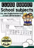 Vorschau - Arbeitsblätter - School Subjects Englisch Materialpaket: Bildkarten, Arbeitsblätter, Spiele & Class Survey - Seite 1