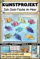 Vorschau - Mal- und Bastelvorlagen - Kunstprojekt / Bastelvorlage "Zick-Zack-Fische im Meer" Sommerliche Bastelei - Deckblatt