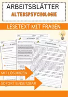 Vorschau - Arbeitsblätter - Alterspsychologie Arbeitsblätter mit Fragen + Lösungen Psychologie Lesetext - Deckblatt