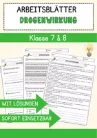 Vorschau - Arbeitsblätter - Drogenwirkung Arbeitsblätter mit Fragen + Lösungen Psychologie Lesetext - Deckblatt
