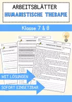 Vorschau - Arbeitsblätter - Humanistische Therapie Arbeitsblätter mit Fragen + Lösungen Psychologie Lesetext - Deckblatt