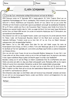 Vorschau - Arbeitsblätter - Clara Schumann Arbeitsblätter mit Fragen + Lösungen Berühmte Persönlichkeiten Lesetext - Seite 1