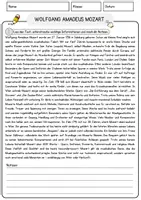 Vorschau - Arbeitsblätter - Wolfgang Amadeus Mozart Arbeitsblätter mit Fragen + Lösungen Leseverstehen und Wortschatz - Seite 1