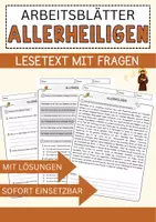 Vorschau - Arbeitsblätter - Allerheiligen Arbeitsblätter mit Fragen + Lösungen Religion Lesetext - Deckblatt