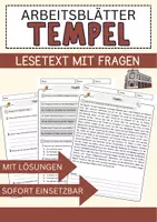 Vorschau - Arbeitsblätter - Tempel Arbeitsblätter mit Fragen + Lösungen Religion Leseverstehen und Wortschatz - Deckblatt