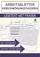 Vorschau - Arbeitsblätter - Verschwoerungstheorien Arbeitsblätter mit Fragen + Lösungen Religion Leseverstehen und Wortschatz - Deckblatt