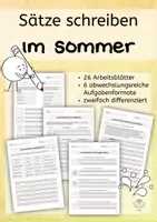 Vorschau - Stundenentwürfe - Sätze schreiben - Sommerliche Schreibübungen - 26 Seiten, zweifach differenziert - Deckblatt